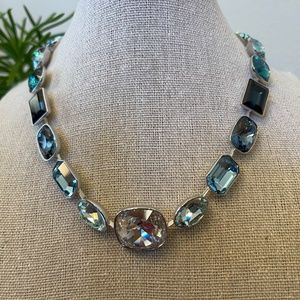 NEW! Multi Blue Crystal Silvertone Link Adjustable Choker Necklace